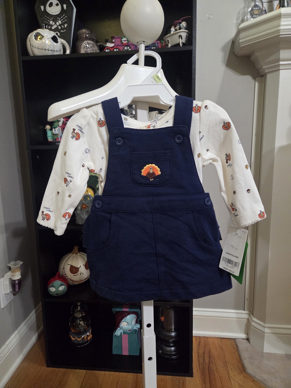 Carters Navy Pinafore Dress with Cream Turkey Onesie
